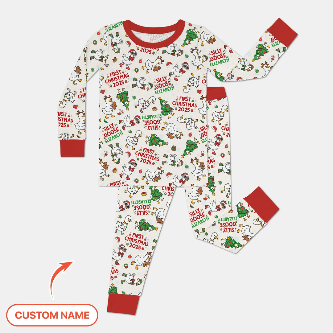 Custom Name "Silly Goose" Two Piece Long Sleeve Pajama Set (Red) , Custom Name "Silly Goose" Two Piece Long Sleeve Pajama Set (Red) - 12-18M