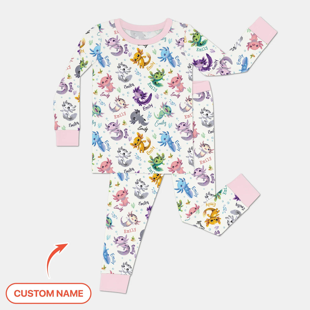 I Love You Axolotl Custom Name Two Piece Long Sleeve Pajama Set