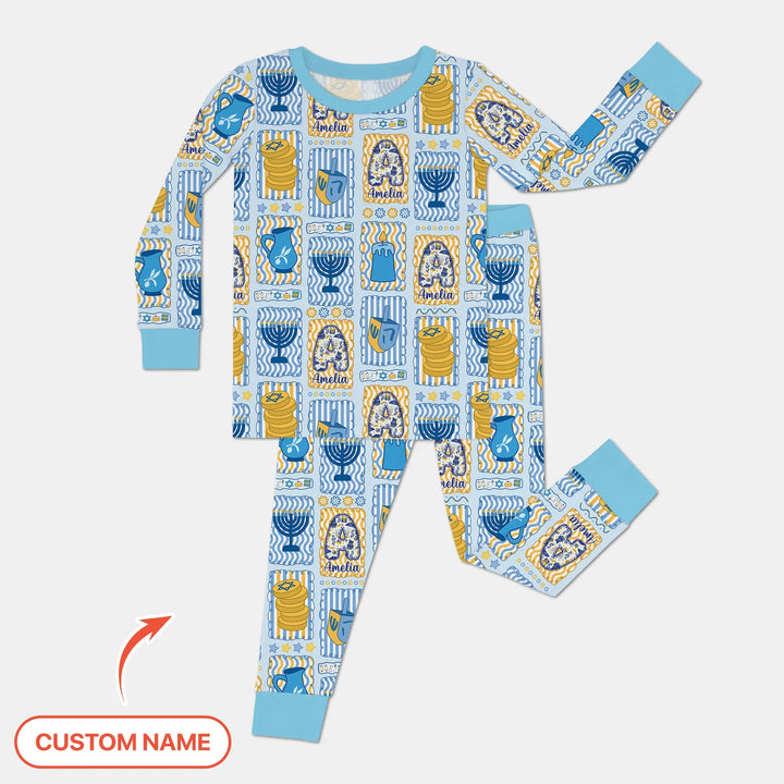 Custom Name Hanukkah Wonderland Two Piece Long Sleeve Pajama Set