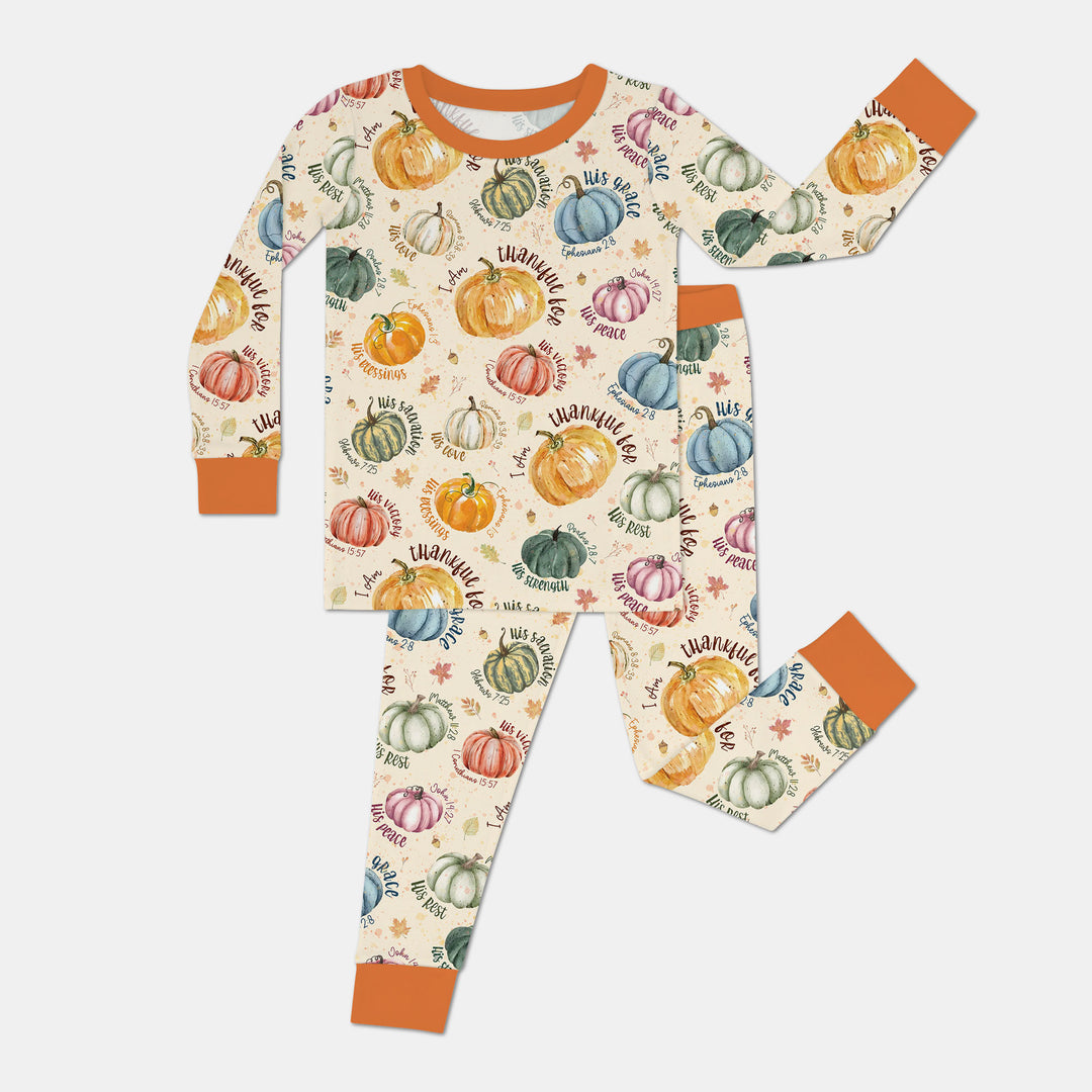 Christian Thanksgiving Two Piece Long Sleeve Pajama Set , Christian Thanksgiving Two Piece Long Sleeve Pajama Set - 12-18M / Vibrant Orange