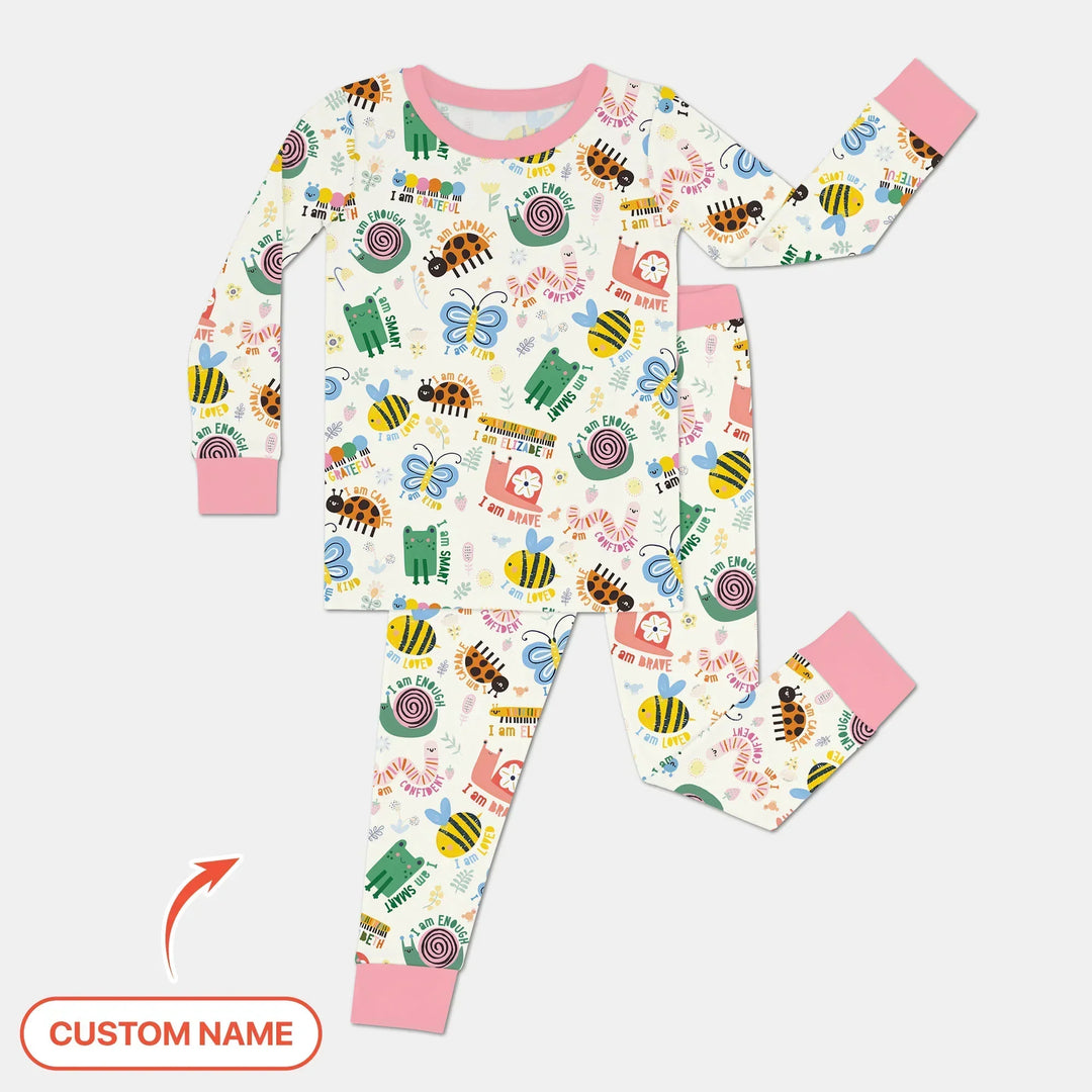 Spring Garden Custom Name Two Piece Long Sleeve Pajama Set
