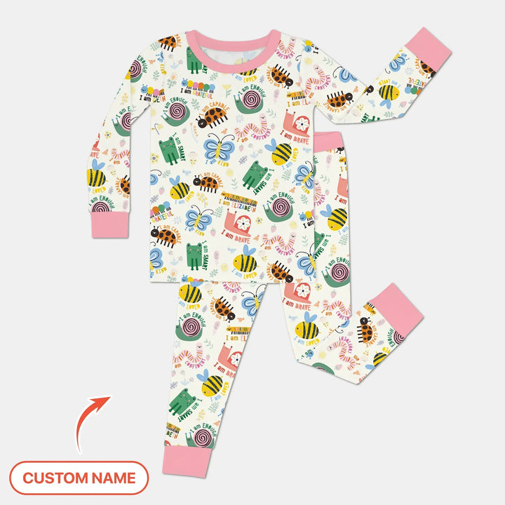 Spring Garden Custom Name Two Piece Long Sleeve Pajama Set