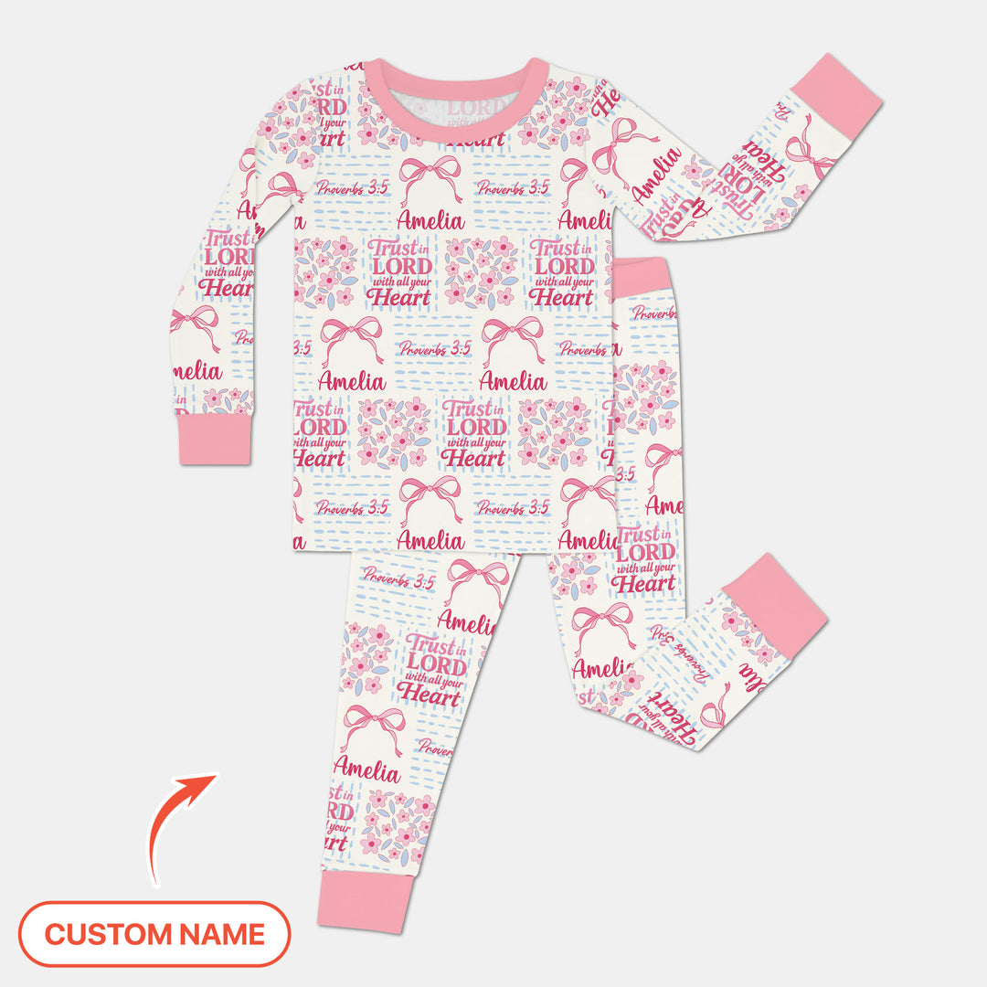 Trust The Lord With All Your Heart Custom Name Two Piece Long Sleeve Pajama Set