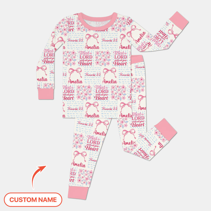 Trust The Lord With All Your Heart Custom Name Two Piece Long Sleeve Pajama Set