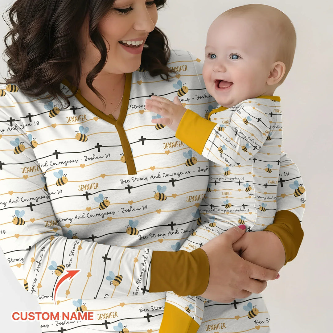 Bee Strong And Courageous Custom Name Bamboo Women Pajama Set