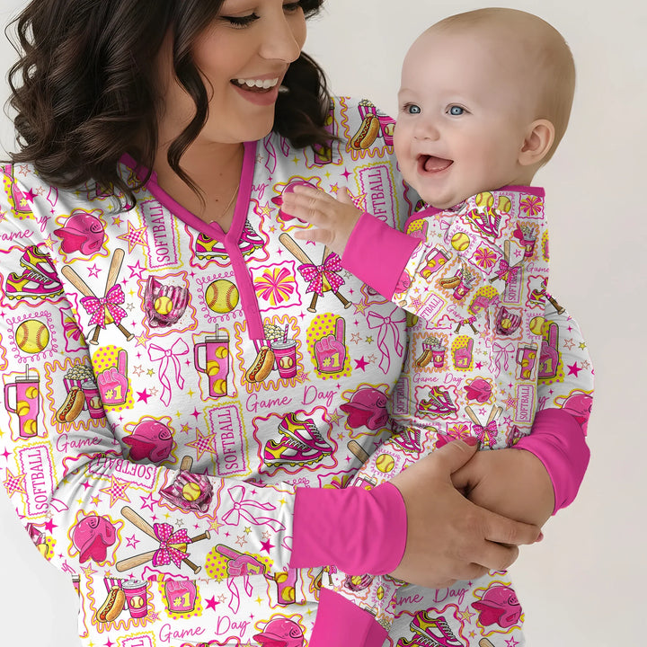 Pink Softball Game Day Bamboo Women Pajama Set