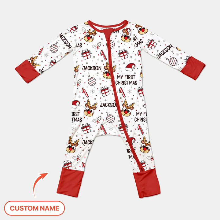Custom Name Reindeer Doodle My First Christmas Convertible Zippy