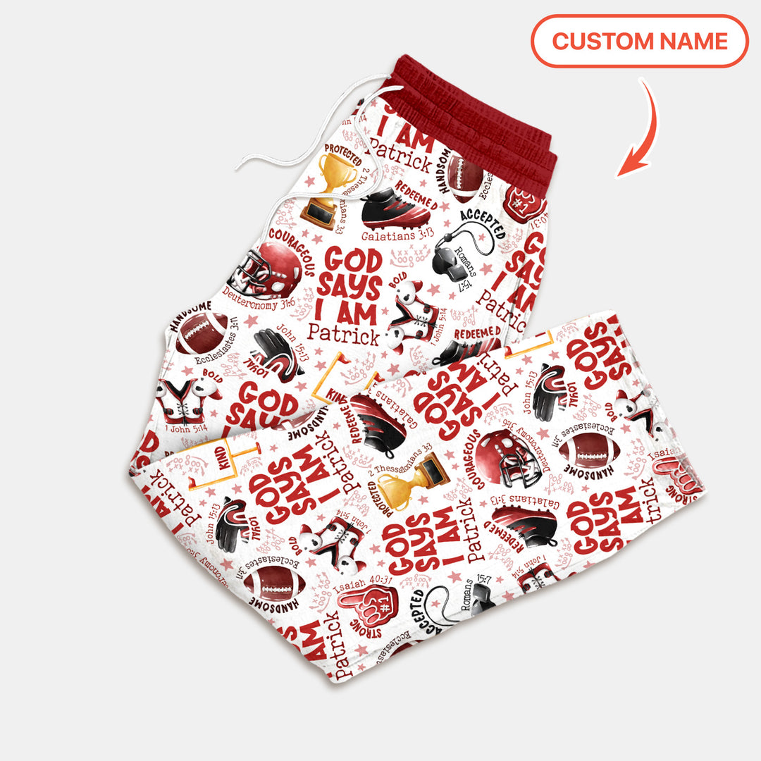 God Says I Am Touch Down Time Custom Name Men's Pajama Set