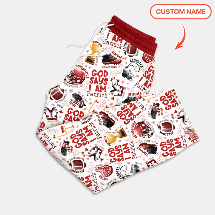 God Says I Am Touch Down Time Custom Name Men's Pajama Set