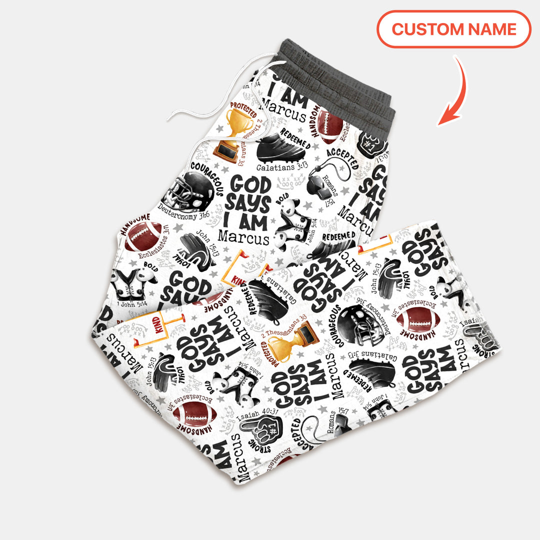 God Says I Am Touch Down Time Custom Name Men's Pajama Set