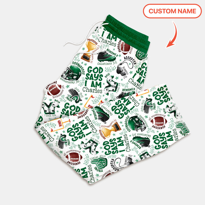 God Says I Am Touch Down Time Custom Name Men's Pajama Set