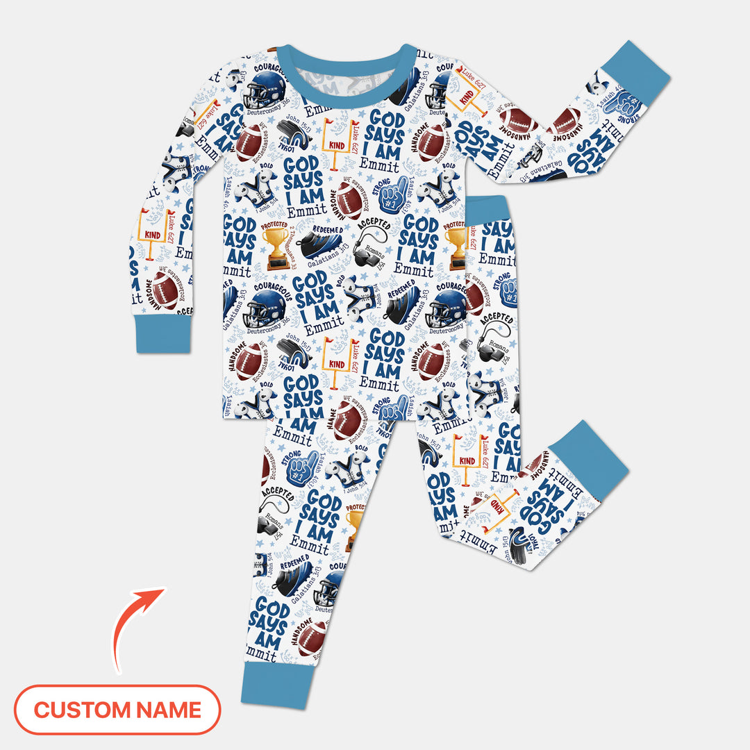 God Says I Am Touch Down Time Custom Name  Two Piece Long Sleeve Pajama Set