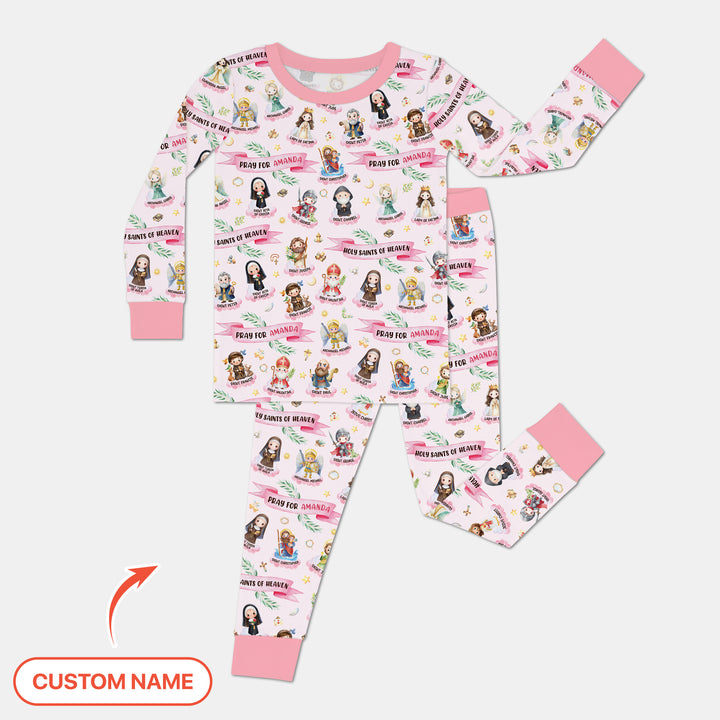 Holy Saints of Heaven Custom Name Two Piece Long Sleeve Pajama Set