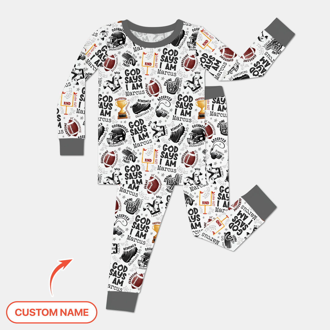 God Says I Am Touch Down Time Custom Name  Two Piece Long Sleeve Pajama Set