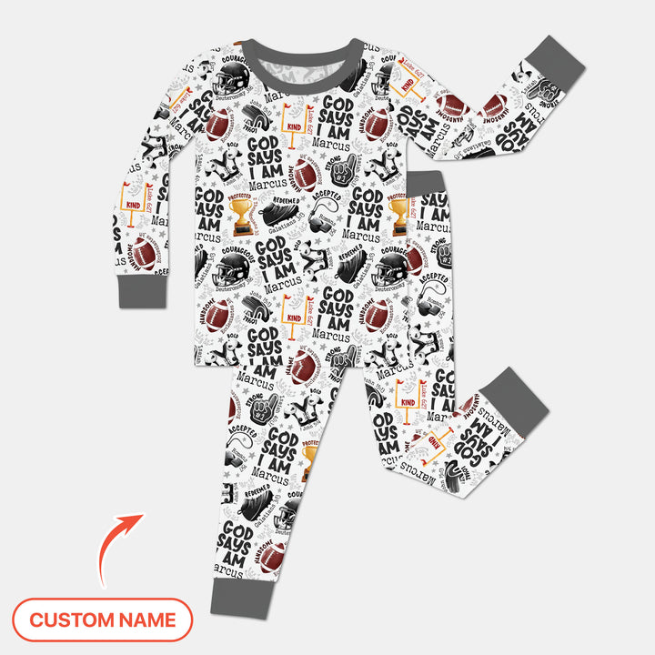 God Says I Am Touch Down Time Custom Name  Two Piece Long Sleeve Pajama Set