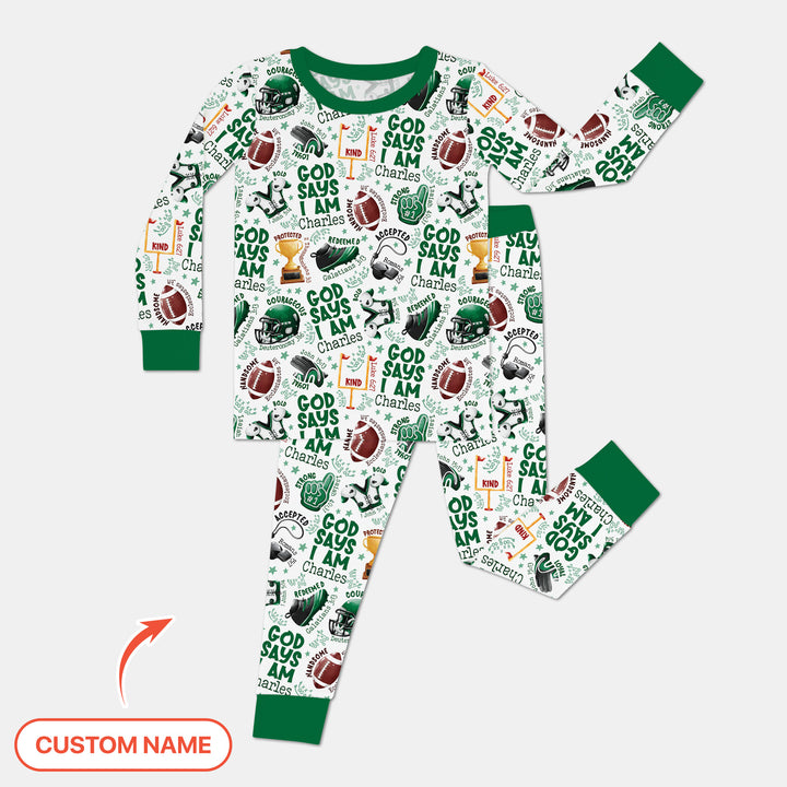 God Says I Am Touch Down Time Custom Name  Two Piece Long Sleeve Pajama Set