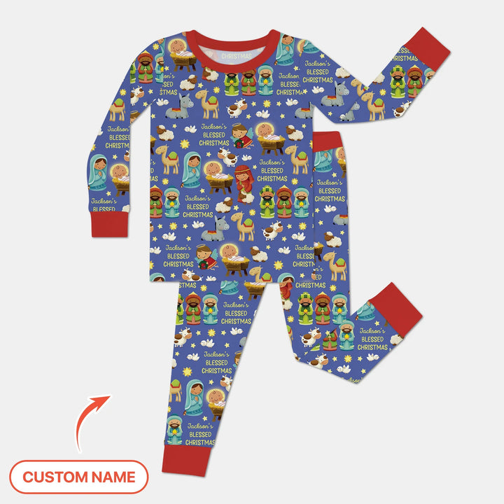 Custom Name Blessed Christmas Night Two Piece Long Sleeve Pajama Set