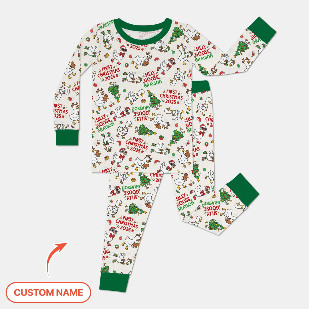 Custom Name "Silly Goose" Two Piece Long Sleeve Pajama Set (Green) , Custom Name "Silly Goose" Two Piece Long Sleeve Pajama Set (Green) - 12-18M
