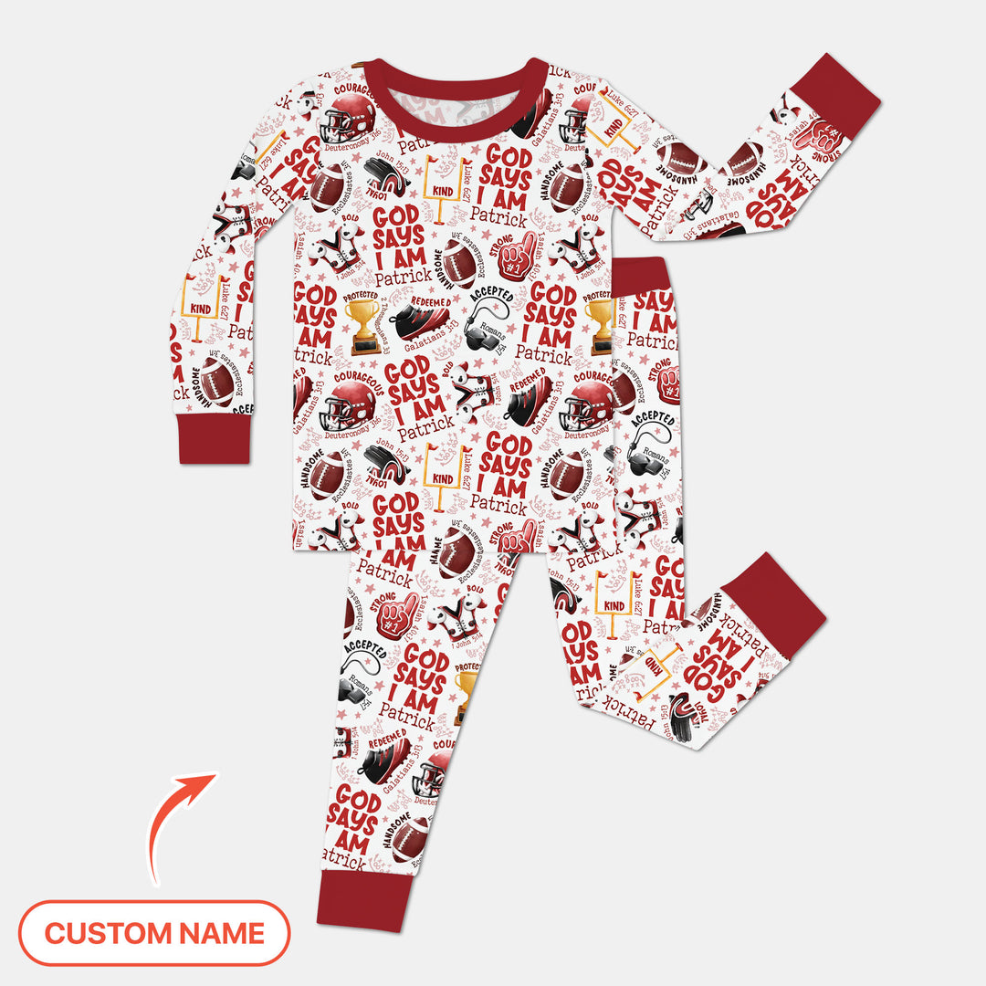 God Says I Am Touch Down Time Custom Name  Two Piece Long Sleeve Pajama Set