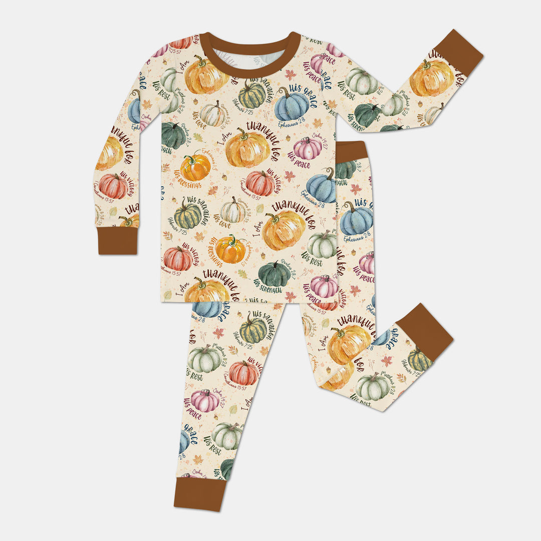 Christian Thanksgiving Two Piece Long Sleeve Pajama Set , Christian Thanksgiving Two Piece Long Sleeve Pajama Set - 12-18M / Chocolate Brown