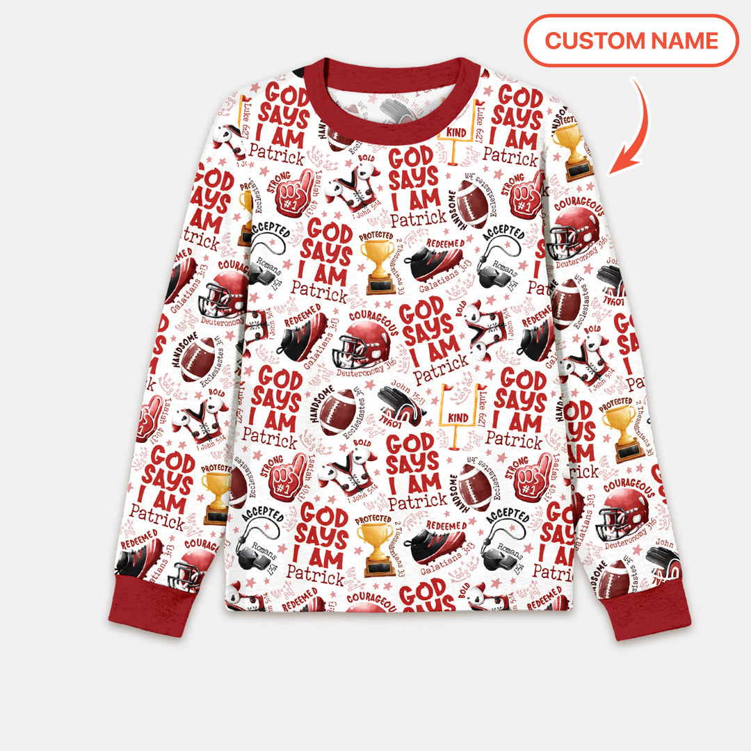 God Says I Am Touch Down Time Custom Name Men's Pajama Set