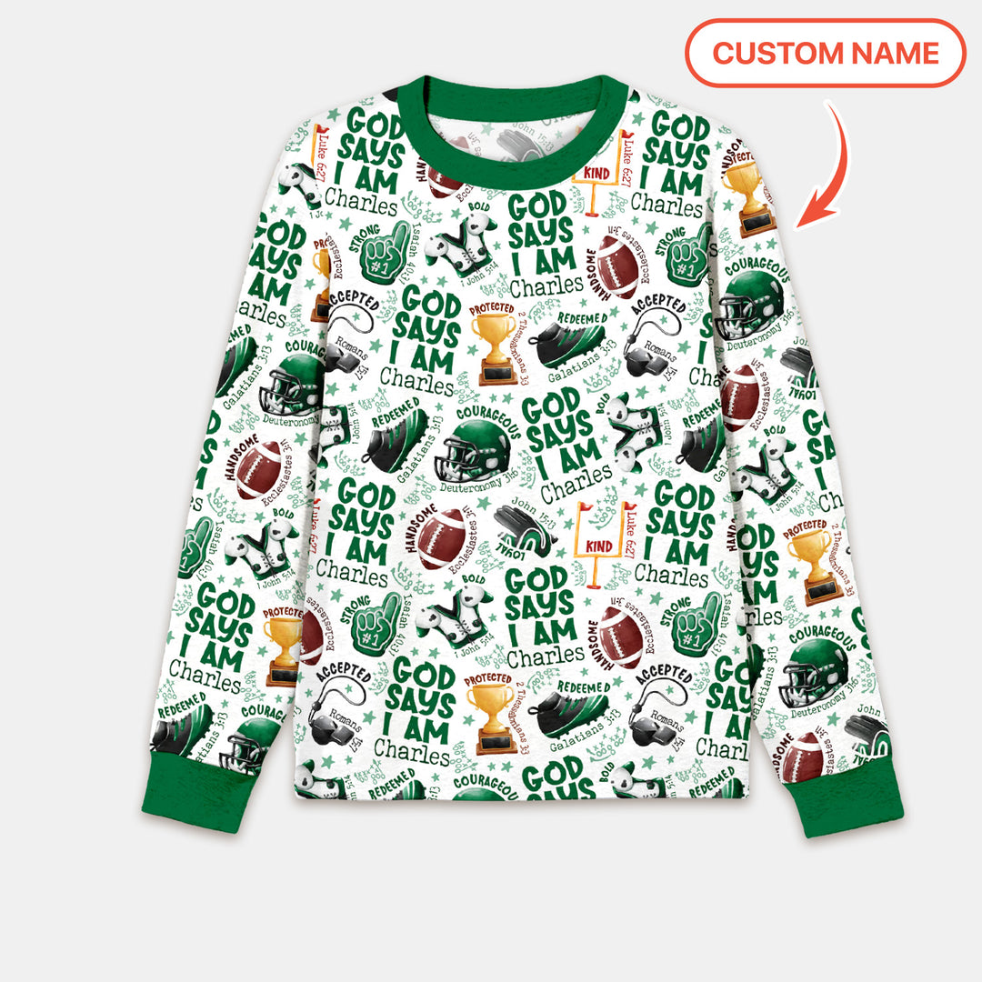 God Says I Am Touch Down Time Custom Name Men's Pajama Set