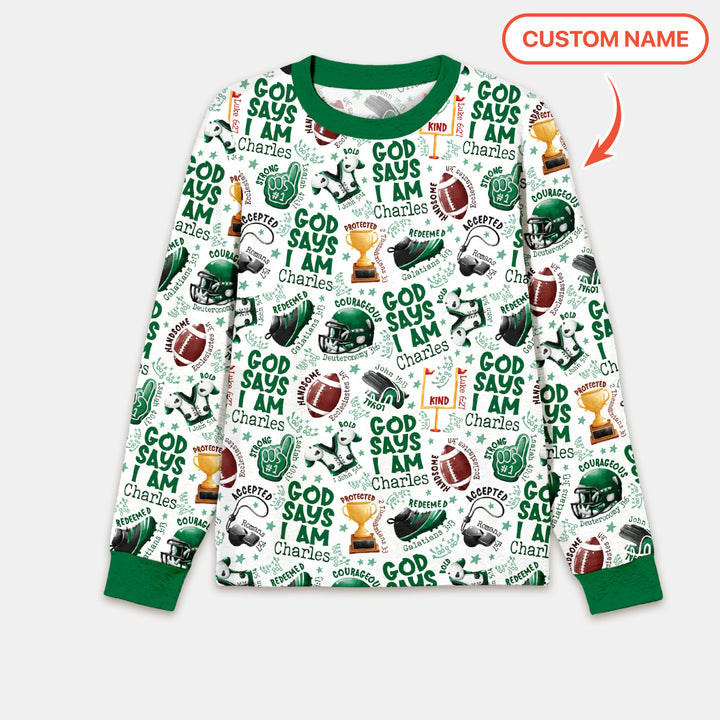 God Says I Am Touch Down Time Custom Name Men's Pajama Set
