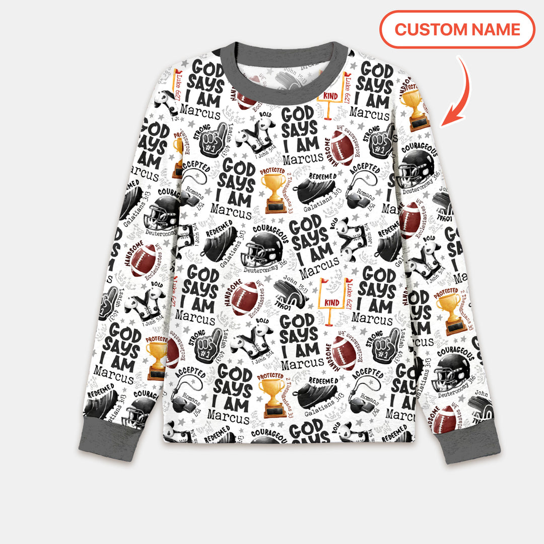 God Says I Am Touch Down Time Custom Name Men's Pajama Set
