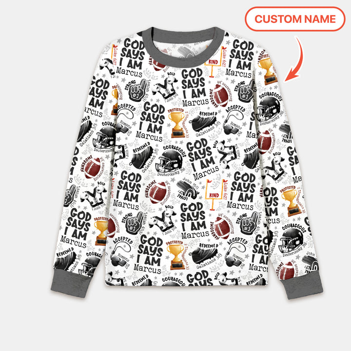 God Says I Am Touch Down Time Custom Name Men's Pajama Set