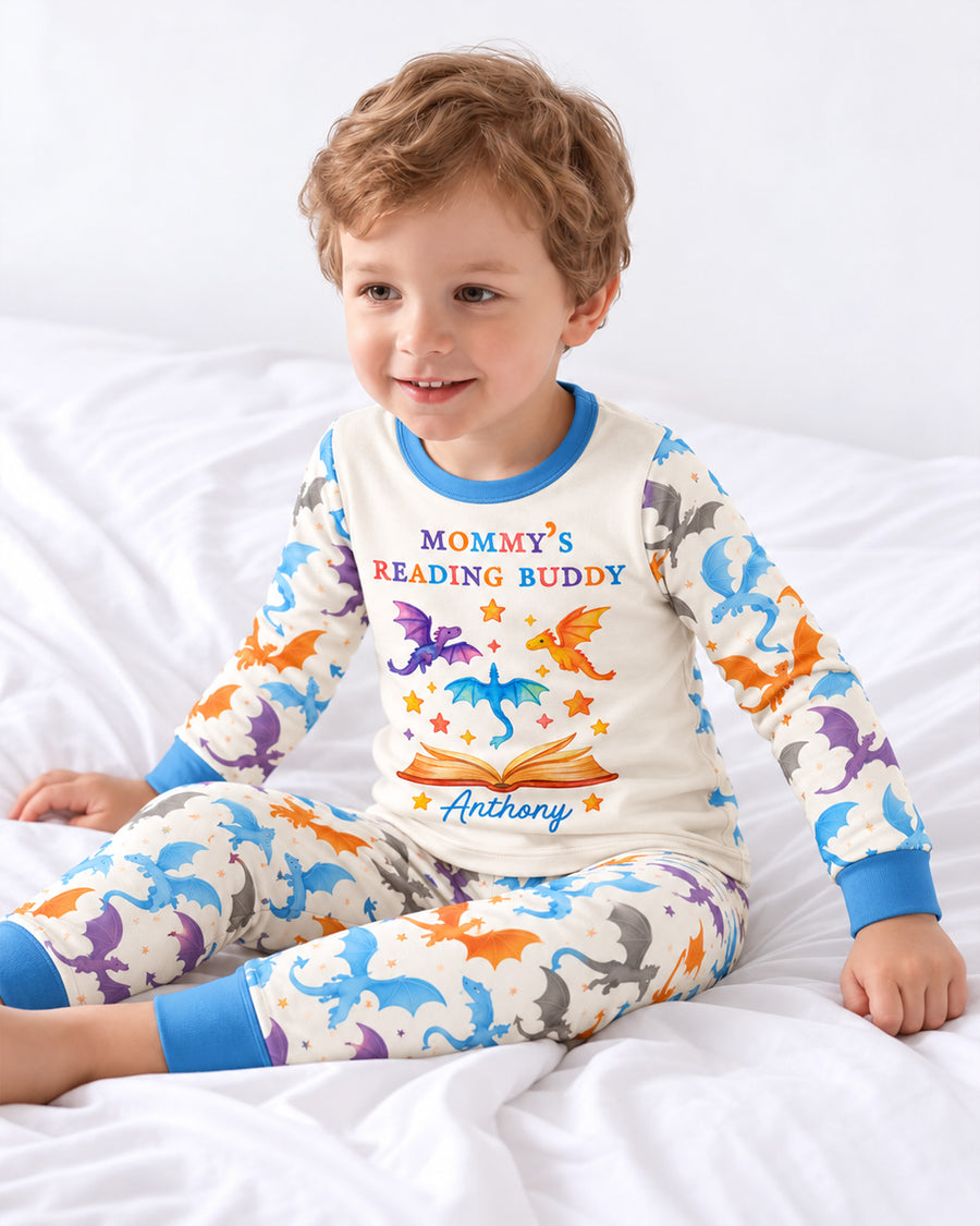 Custom Name Dragon Reading Buddy Bamboo Two Piece Long Sleeve Pajama S ...