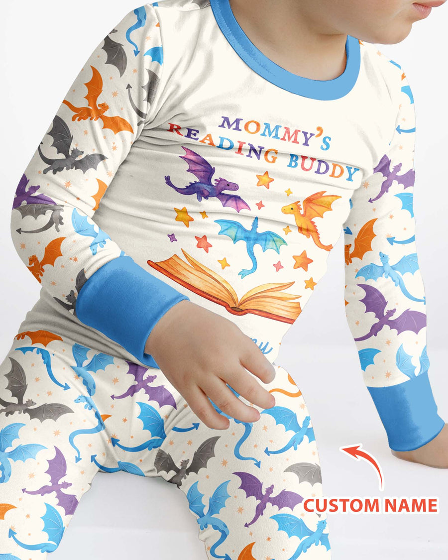 Custom Name Dragon Reading Buddy Bamboo Two Piece Long Sleeve Pajama S ...