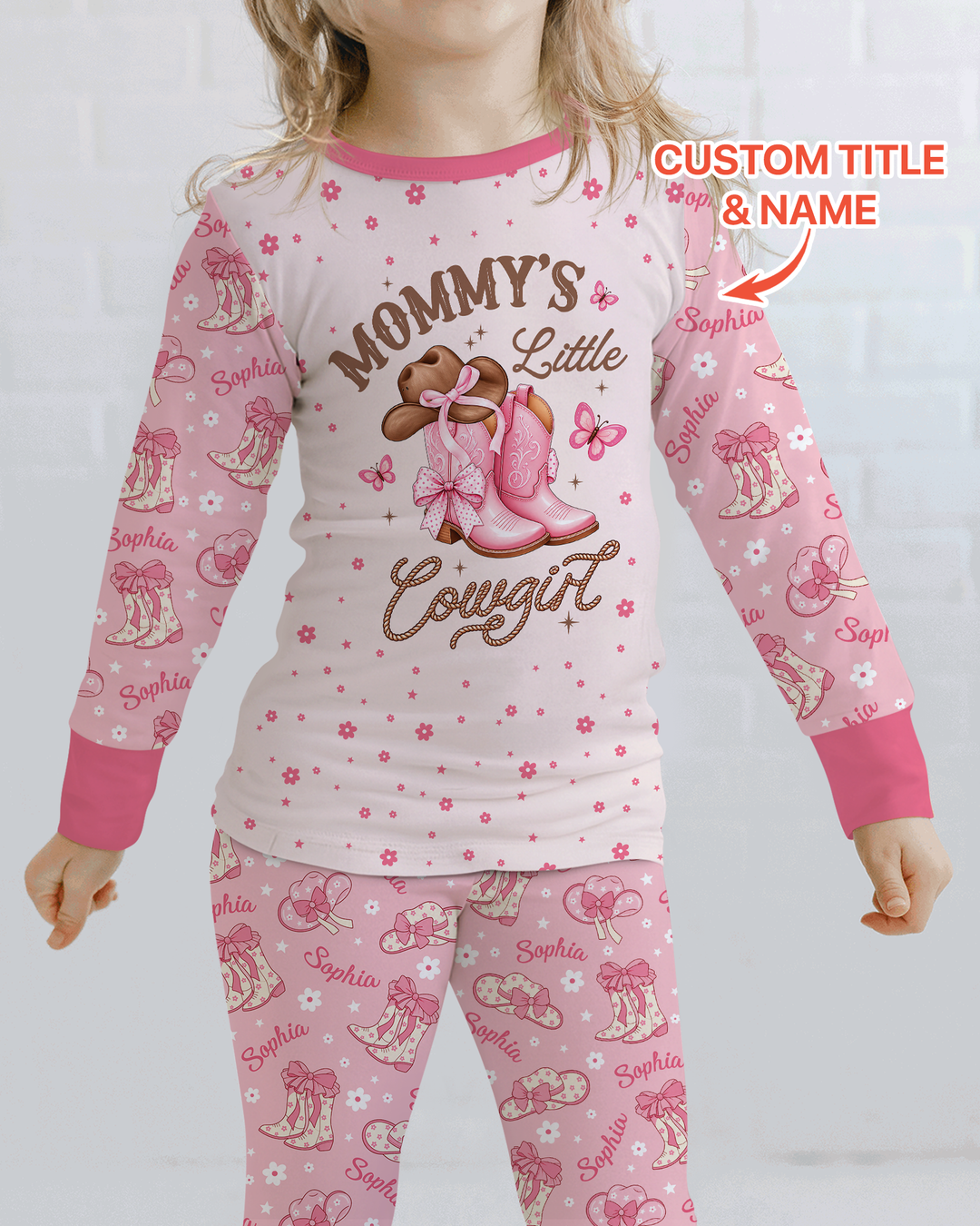 Personalized Family's Little Cowgirl Bamboo Two Piece Long Sleeve Pajama Set