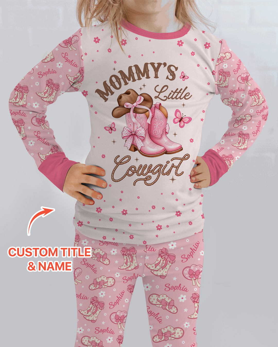 Personalized Family's Little Cowgirl Bamboo Two Piece Long Sleeve Pajama Set