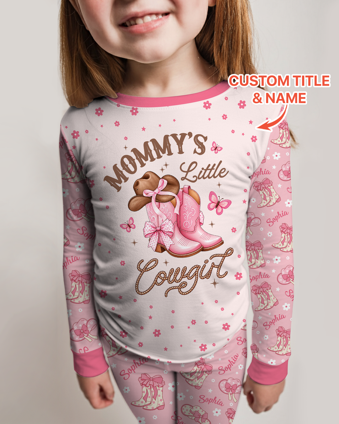 Personalized Family's Little Cowgirl Bamboo Two Piece Long Sleeve Pajama Set