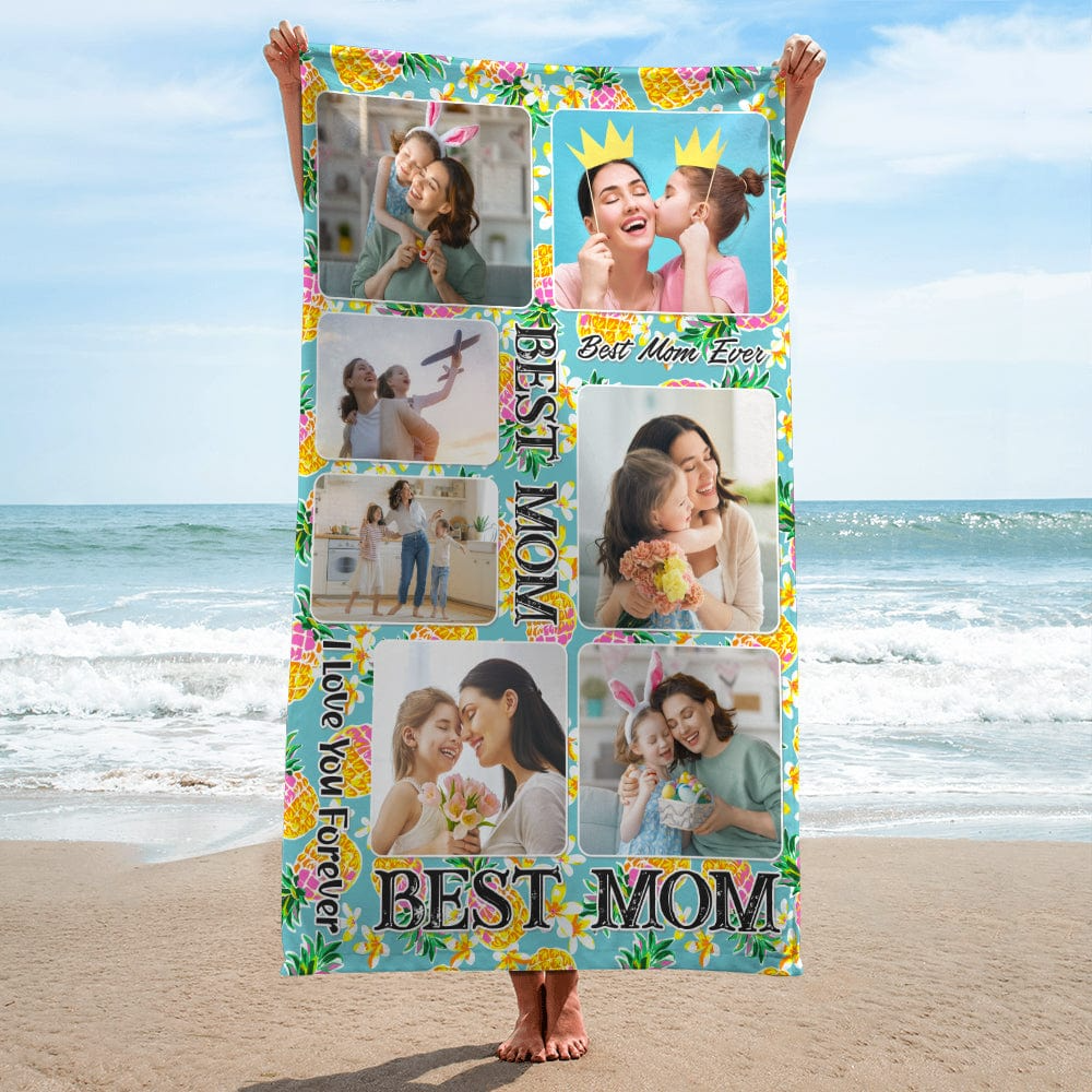 Floral Custom Photo Best Mom Bamboo Beach Towel