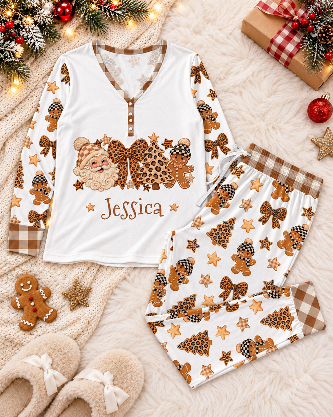 Leopard Christmas Magic Bamboo Women Pajama Set