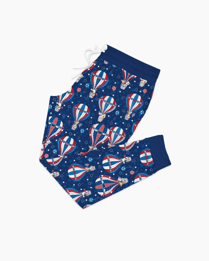 Conjunto de pijama de bambú para mujer a juego con la familia, diseño de cachorros patrióticos en globos aerostáticos
