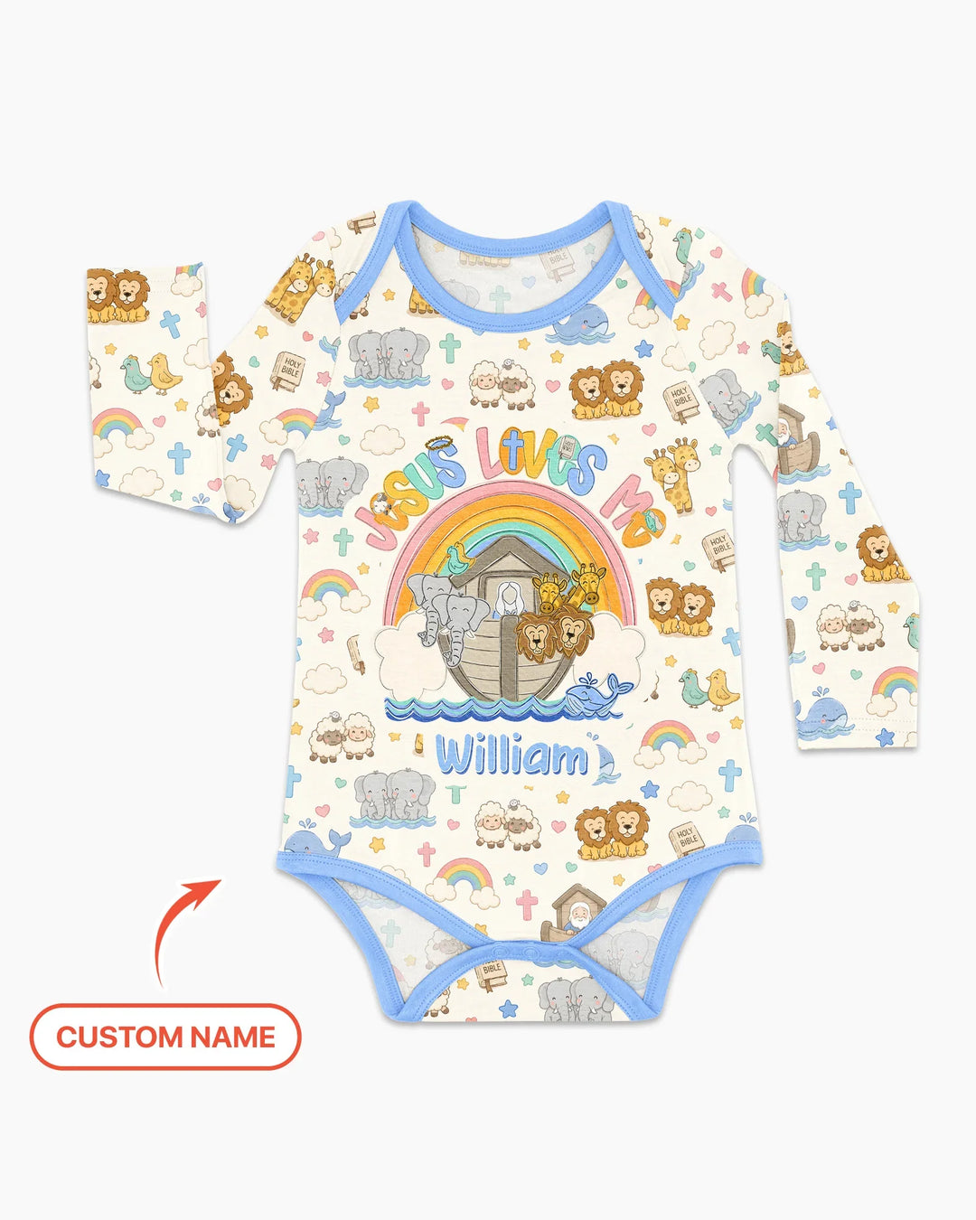 Custom Name Noah's Ark Jesus Loves Me Bamboo Bodysuit