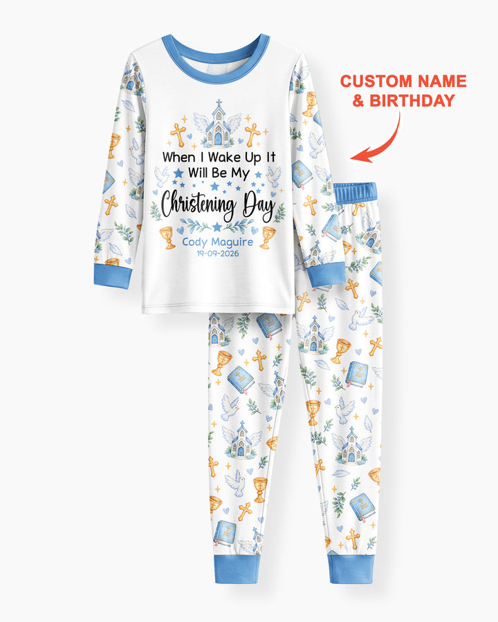 Personalized When I Wake Up It Will Be My Christening Day Bamboo Two Piece Long Sleeve Pajama Set
