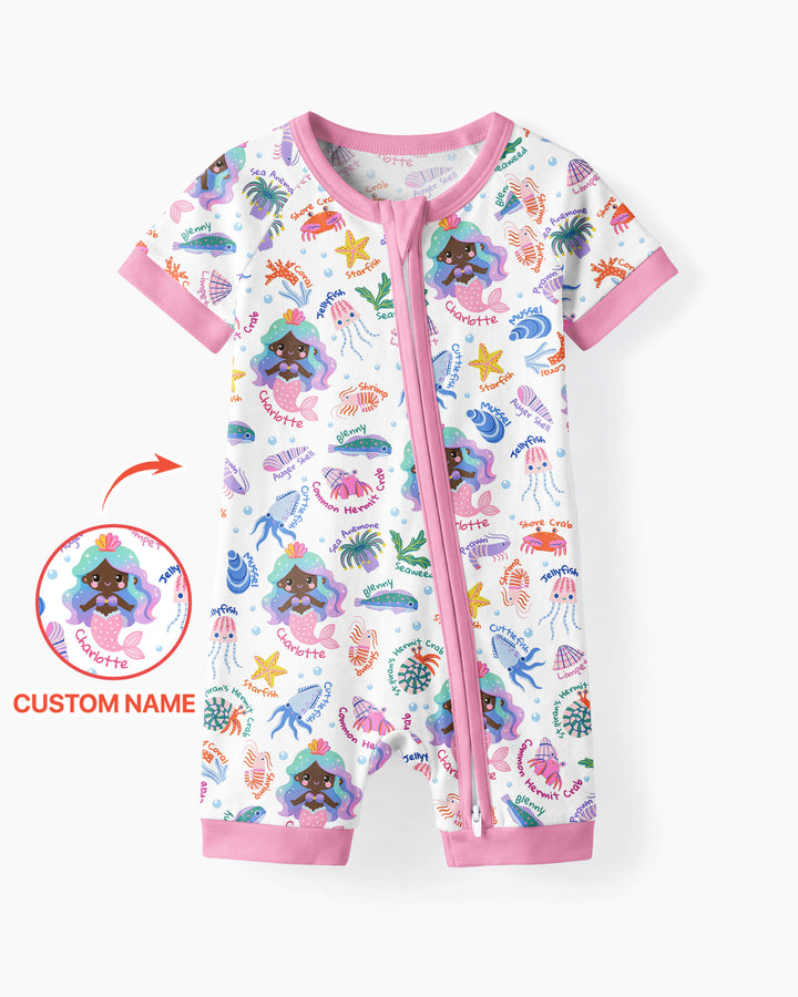 Personalized Cute Mermaid Bamboo Shorty Zippy