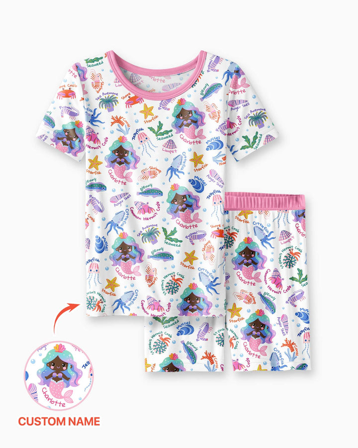 Pijama de bambú de dos piezas de manga corta con pantalón corto, plantilla personalizada