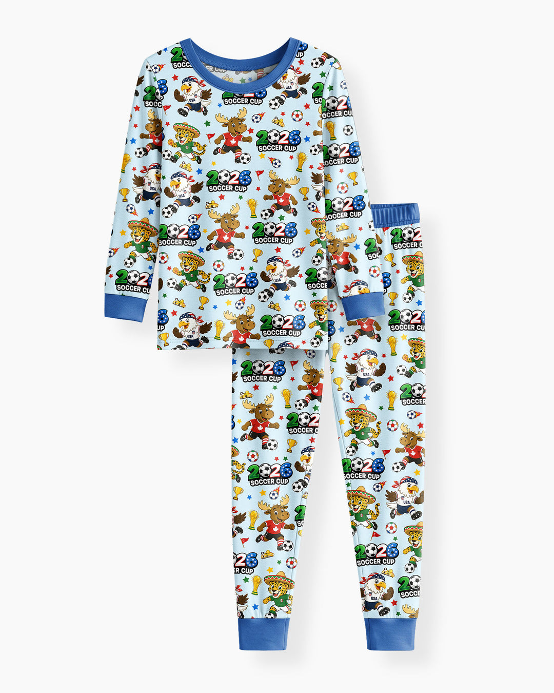 Soccer Cup Cute Mascots Bamboo Two Piece Long Sleeve Pajama Set