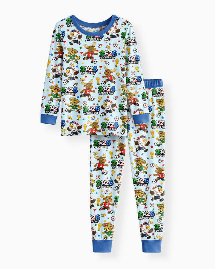 Soccer Cup Cute Mascots Bamboo Two Piece Long Sleeve Pajama Set
