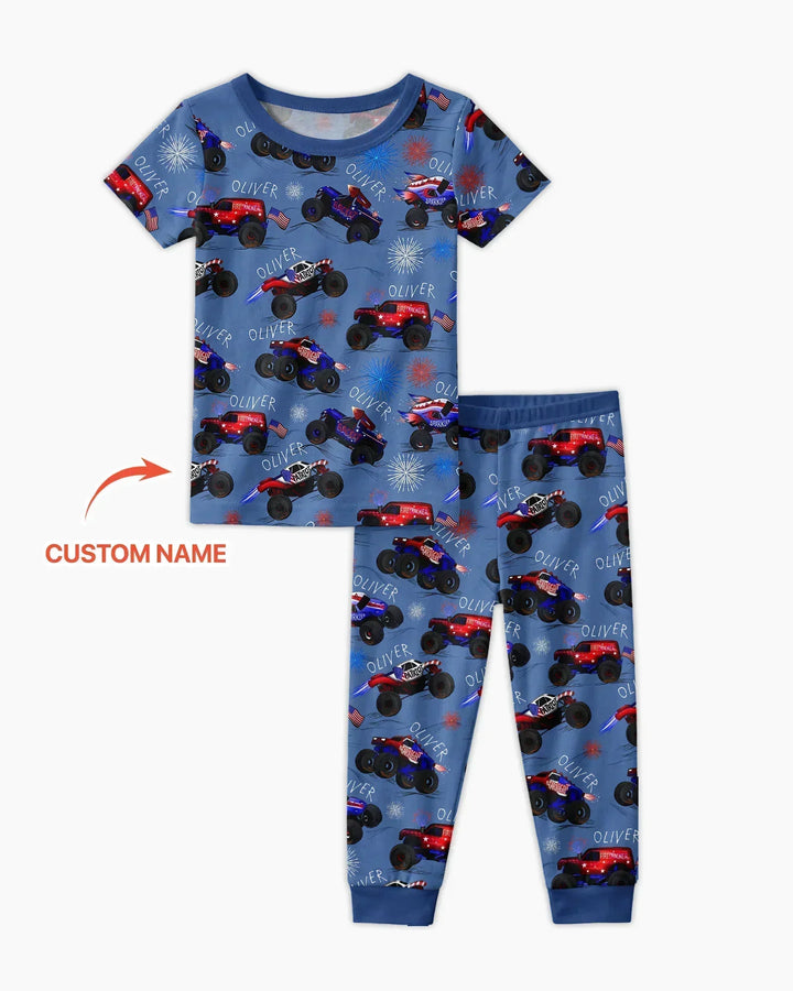 All American Thunder Custom Name Bamboo Two Piece Short Sleeve Pajama Set