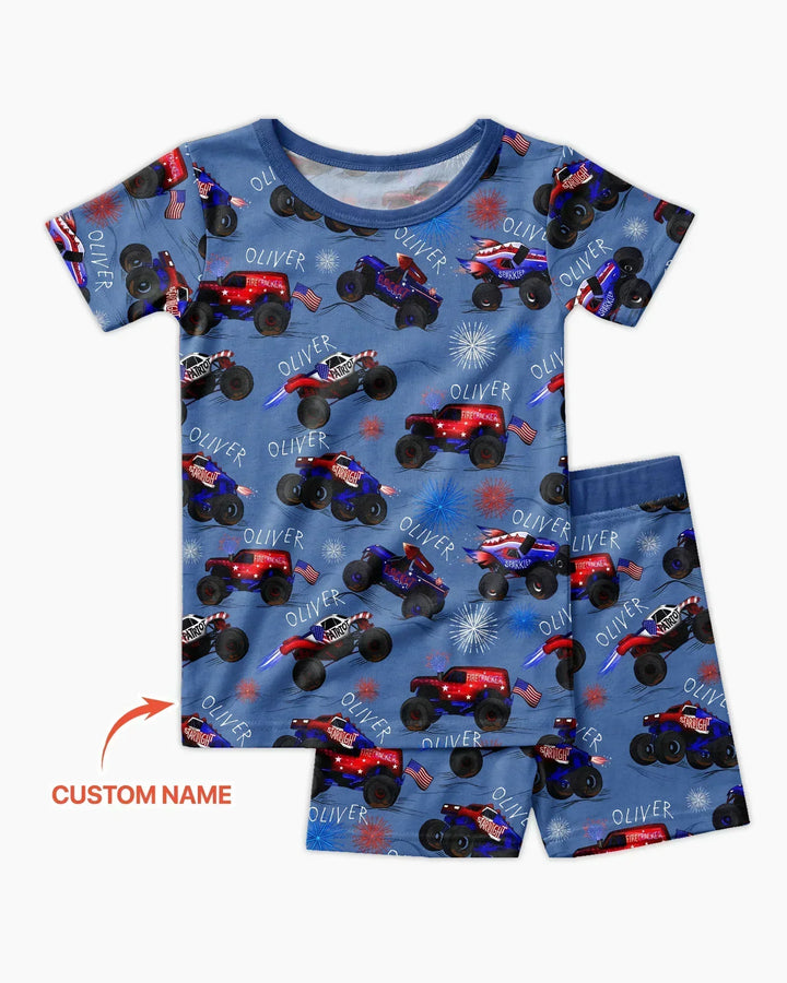 All American Thunder Custom Name Bamboo Two Piece Short Sleeve Shorts Pajama Set