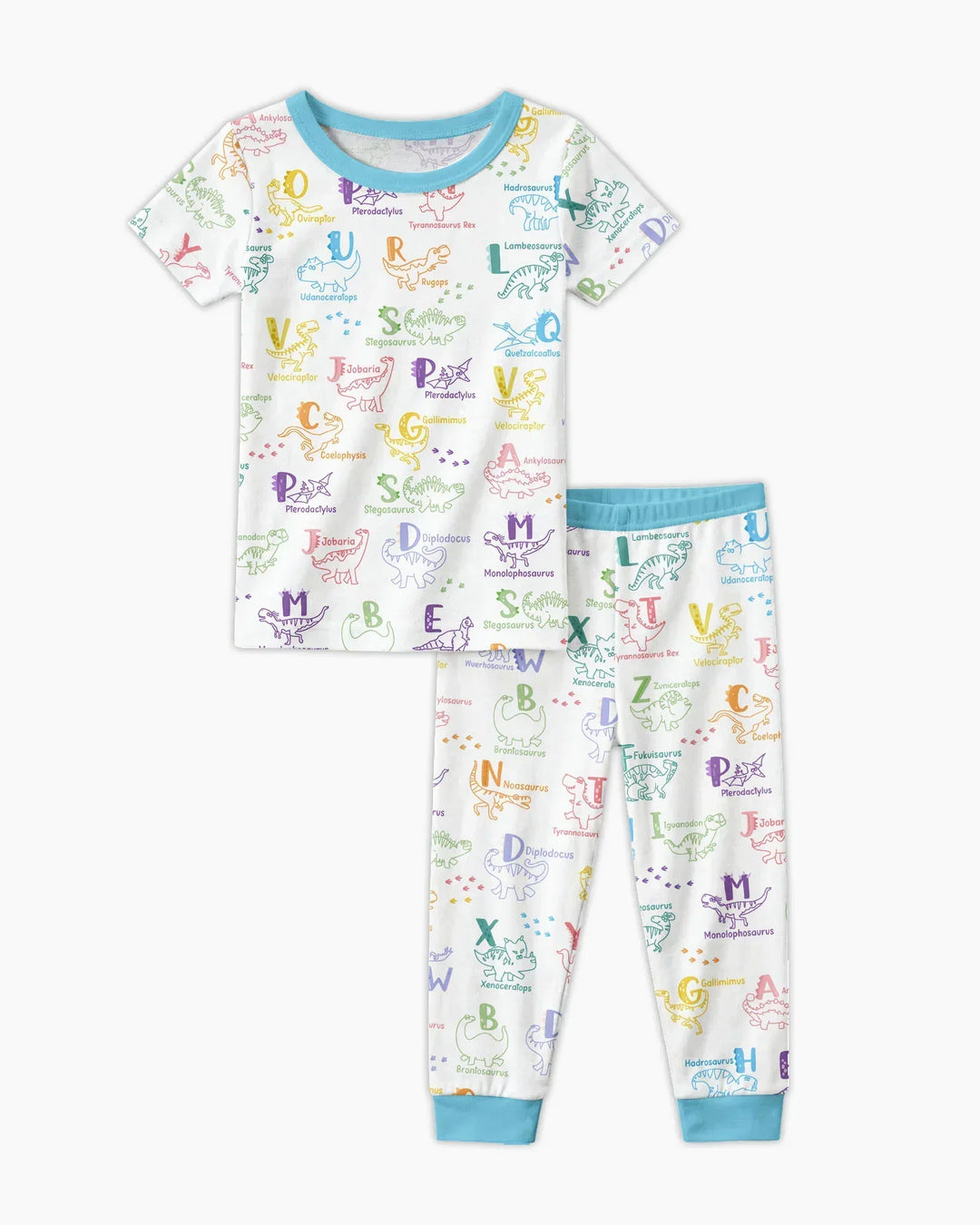 Dino Alphabet ABC Bamboo Two Piece Short Sleeve Pajama Set