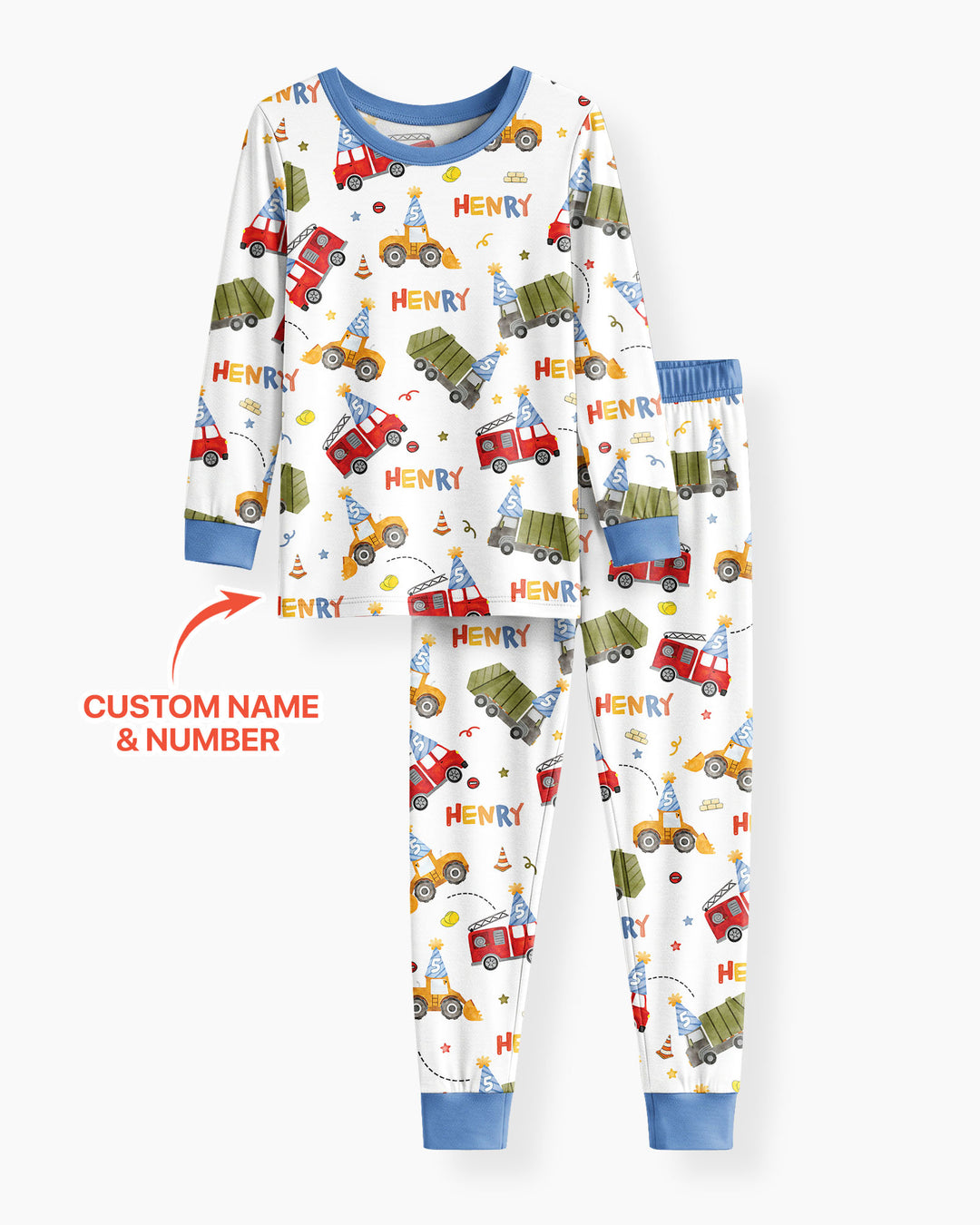 Personalized Birthday Trucks Bamboo Two Piece Long Sleeve Pajama Set