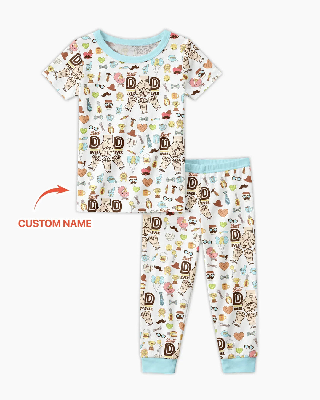 Custom Kids Name Best Dad Ever Bamboo Two Piece Short Sleeve Pajama Set