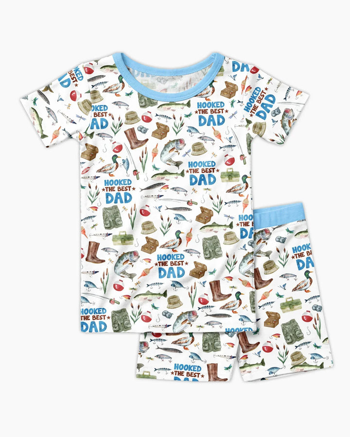 Hooked The Best Dad Daddy & Me Matching Bamboo Two Piece Short Sleeve Shorts Pajama Set