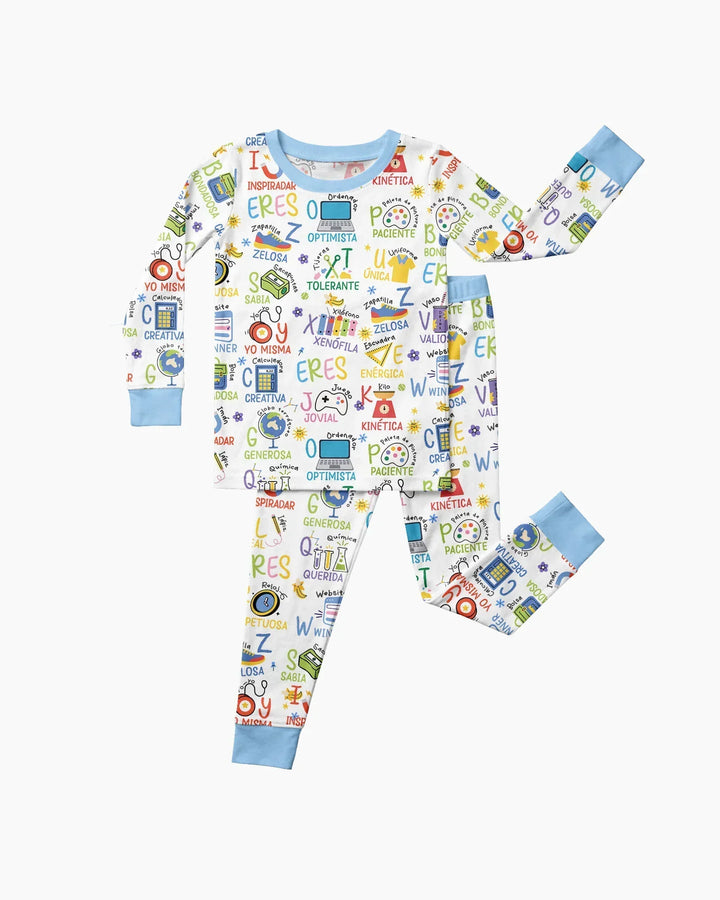 Pijama de bambú de dos piezas de manga larga con el alfabeto español You Are